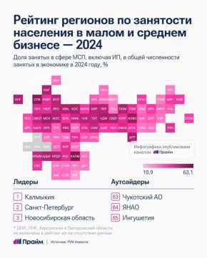 Калмыкия возглавляет рейтинг по занятости населения в малом и среднем бизнесе в 2024 году