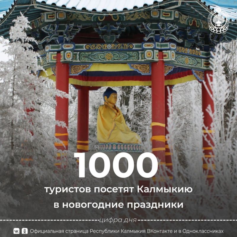 #цифрадня. По прогнозу Министерства культуры и туризма РК, в новогодние праздники Республику Калмыкия посетят порядка 1000 туристов