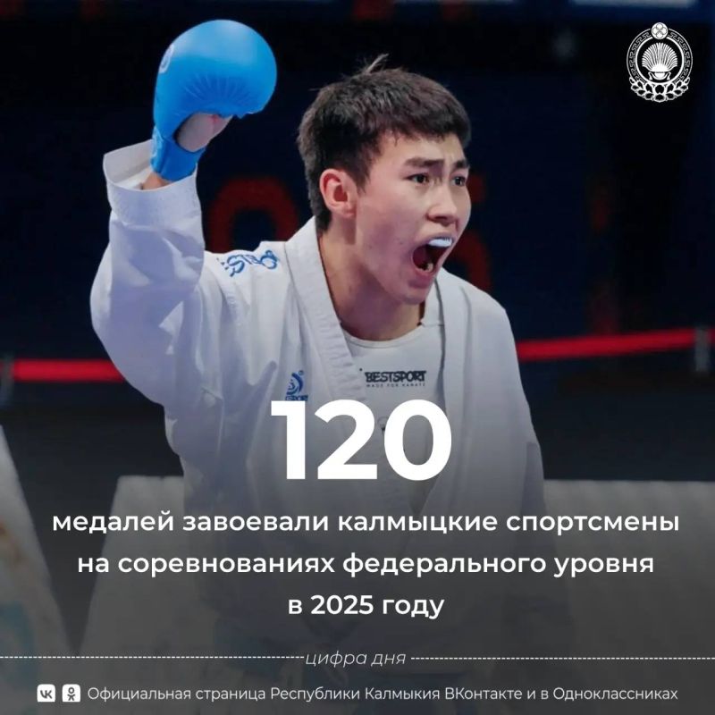 #цифрадня. . По данным Министерства физической культуры и спорта РК, за текущий год калмыцкие спортсмены завоевали 120 медалей на соревнованиях федерального уровня: 40 золотых, 43 серебряных и 37 бронзовых
